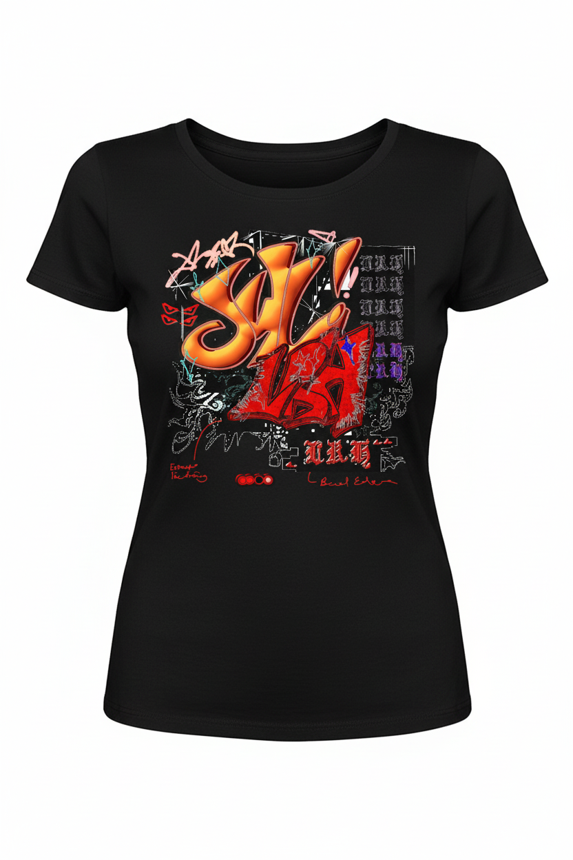Black women's t-shirt with graffiti art