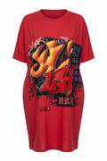 Red t-shirt dress with graffiti art