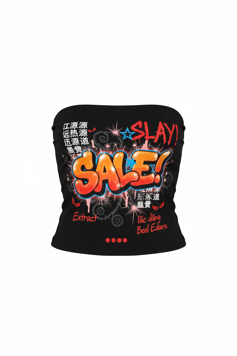 Stylish black tube top with graffiti art