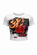 Stylish white crop top with graffiti art
